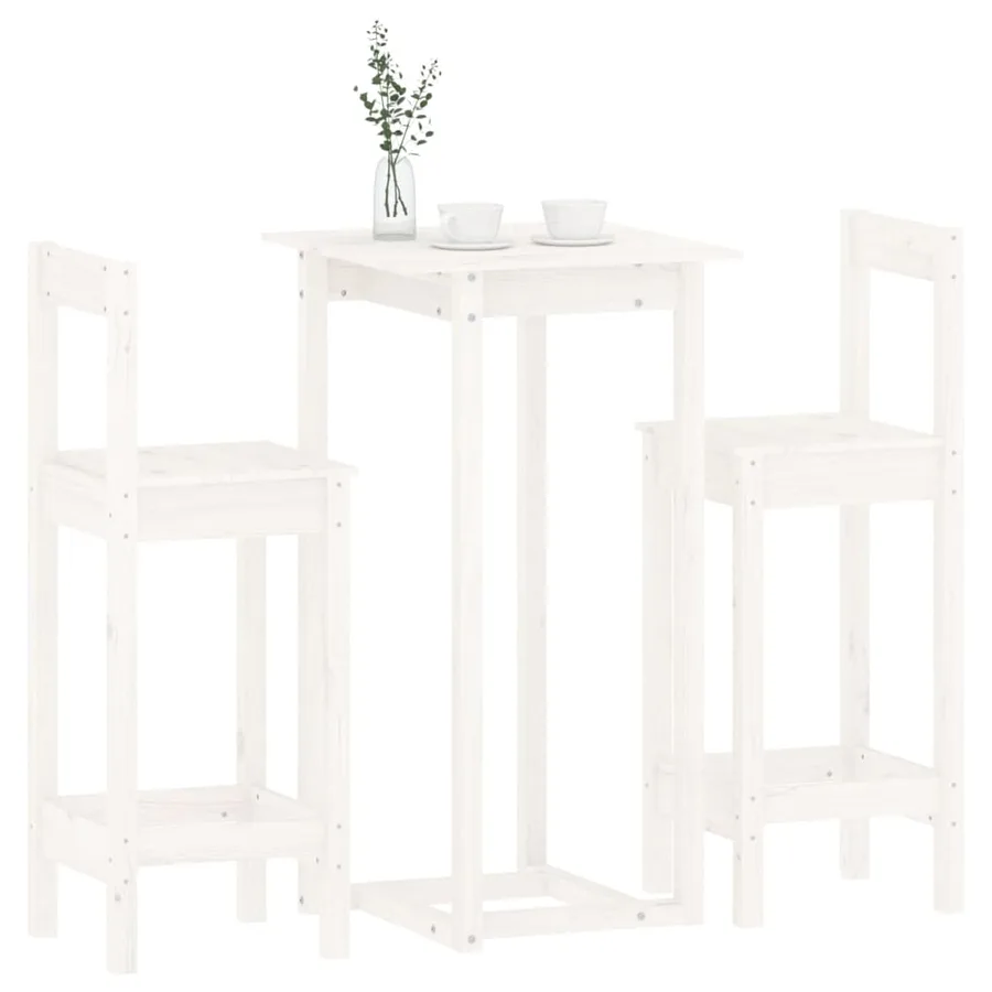 Ensemble de bar 3 pcs Blanc Bois de pin massif - 4