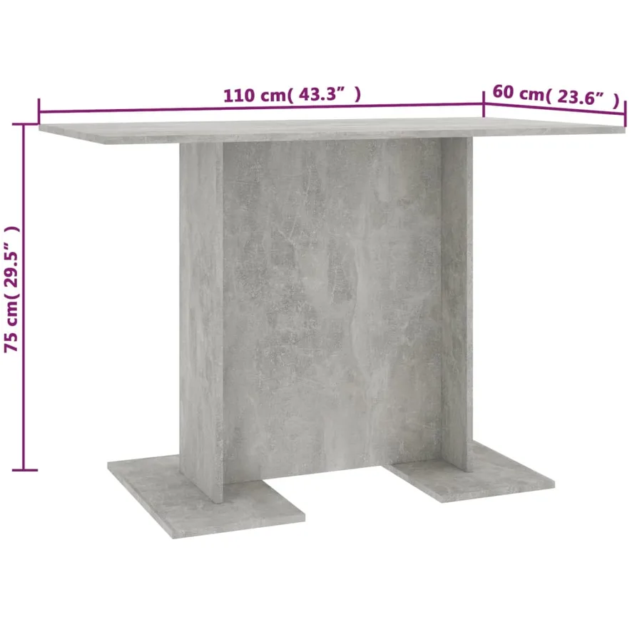 Table de salle à manger Gris béton 110 x 60 x 75 cm Aggloméré - 6