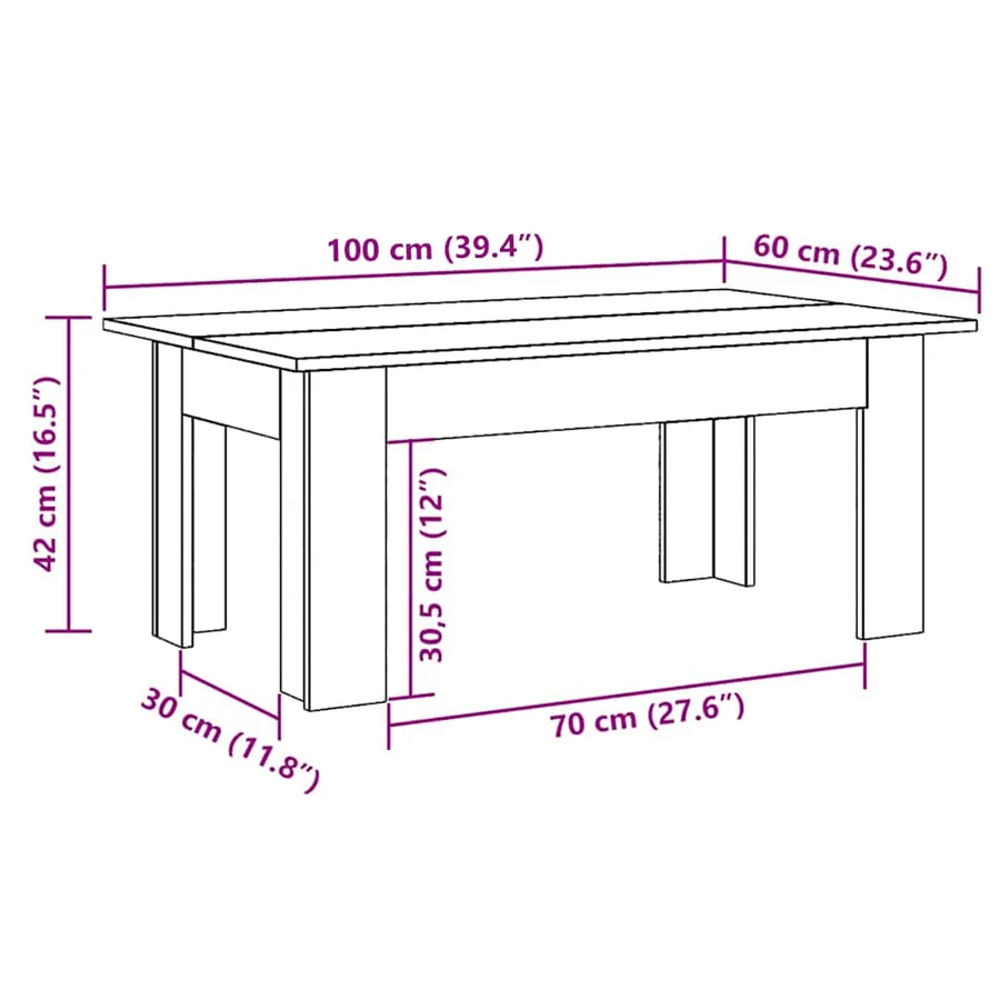 Table basse Noir 100x60x42 cm Bois d’ingénierie - 6