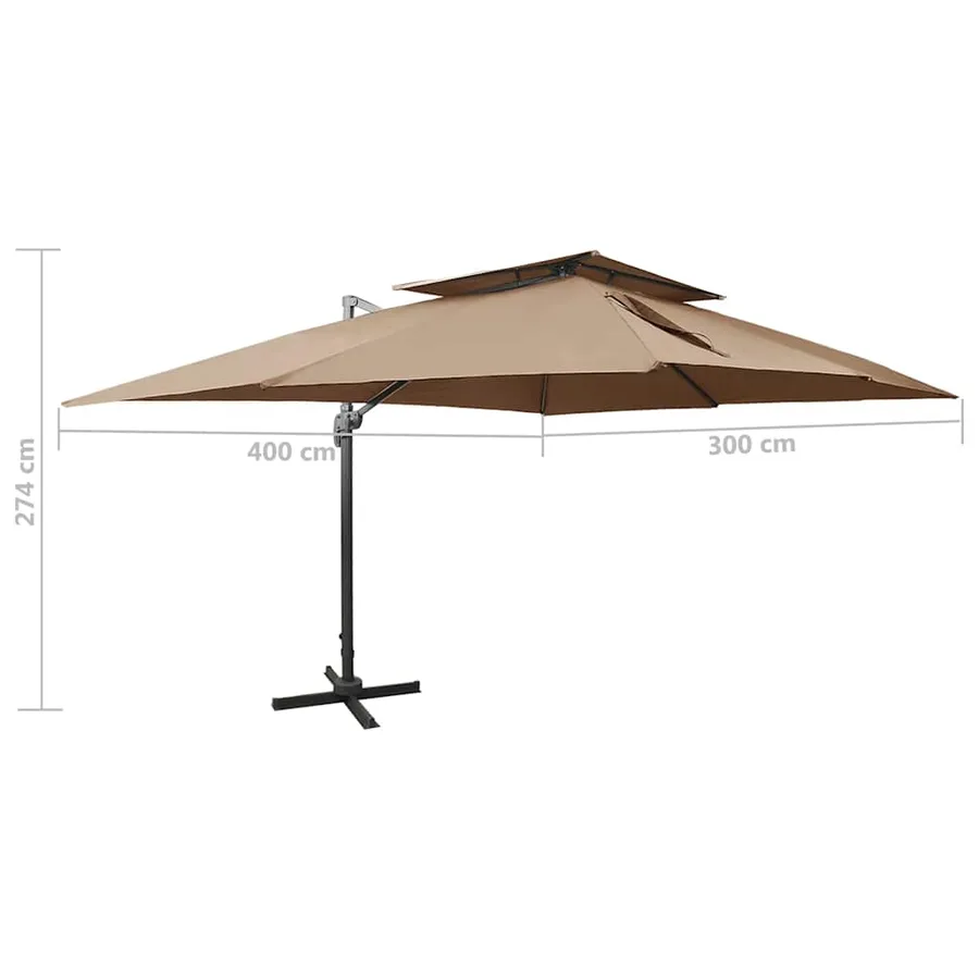 Parasol de jardin en porte-à-faux avec double toit taupe - 9