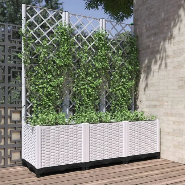 Jardinière avec treillis Blanc 120x40x136 cm PP