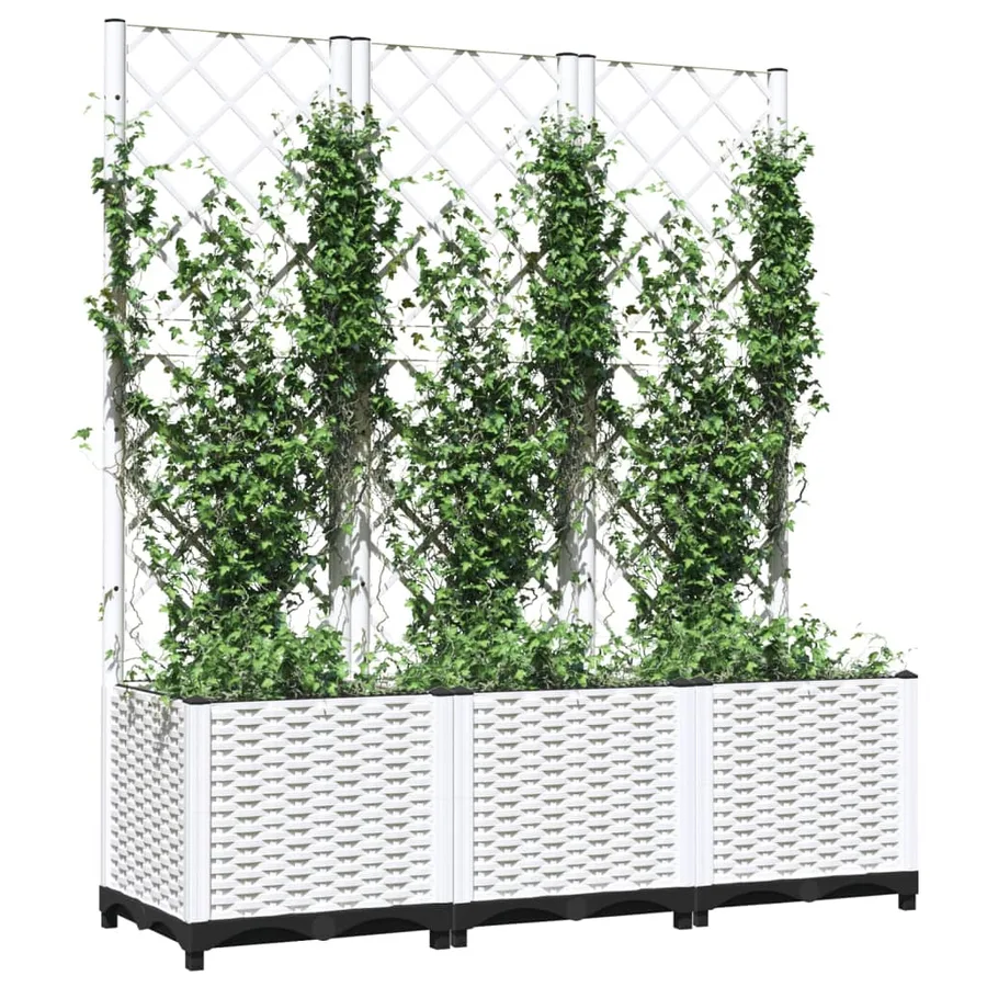Jardinière avec treillis Blanc 120x40x136 cm PP - 3