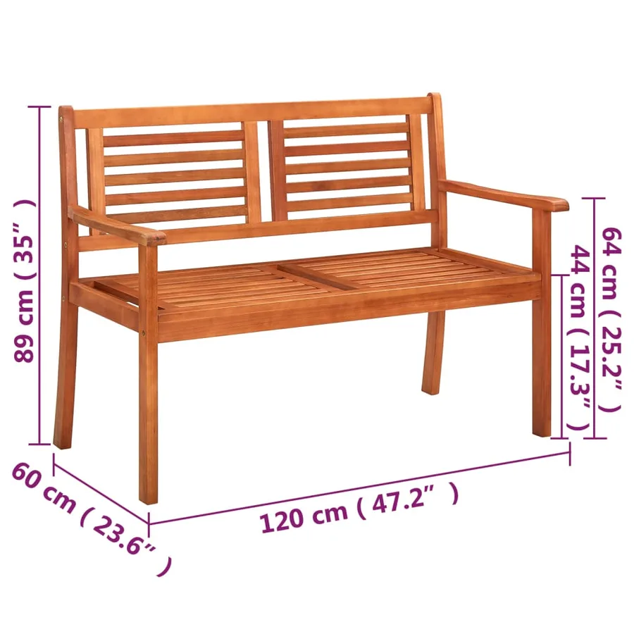 Banc de jardin 2 places avec coussin 120 cm Bois d'eucalyptus - 10