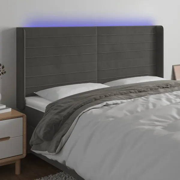 Tête de lit à LED Gris foncé 163x16x118/128 cm Velours