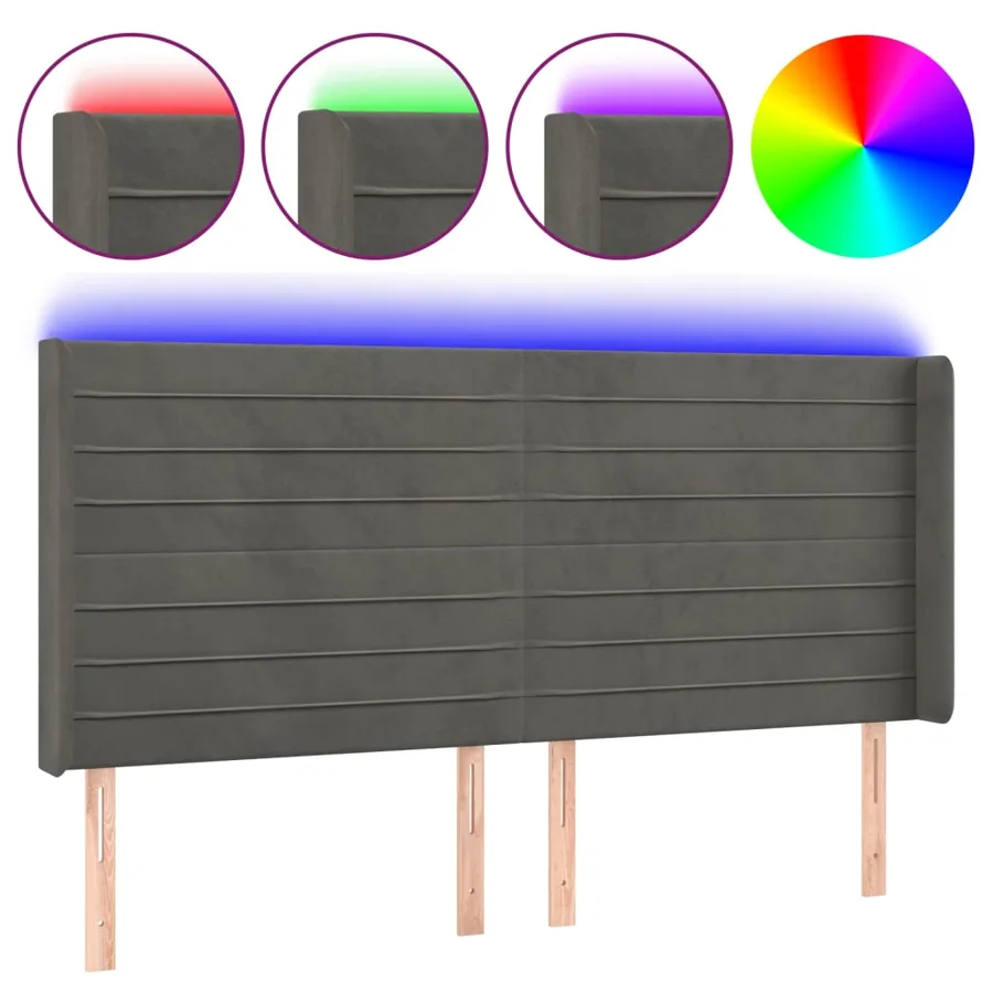 Tête de lit à LED Gris foncé 163x16x118/128 cm Velours - 2