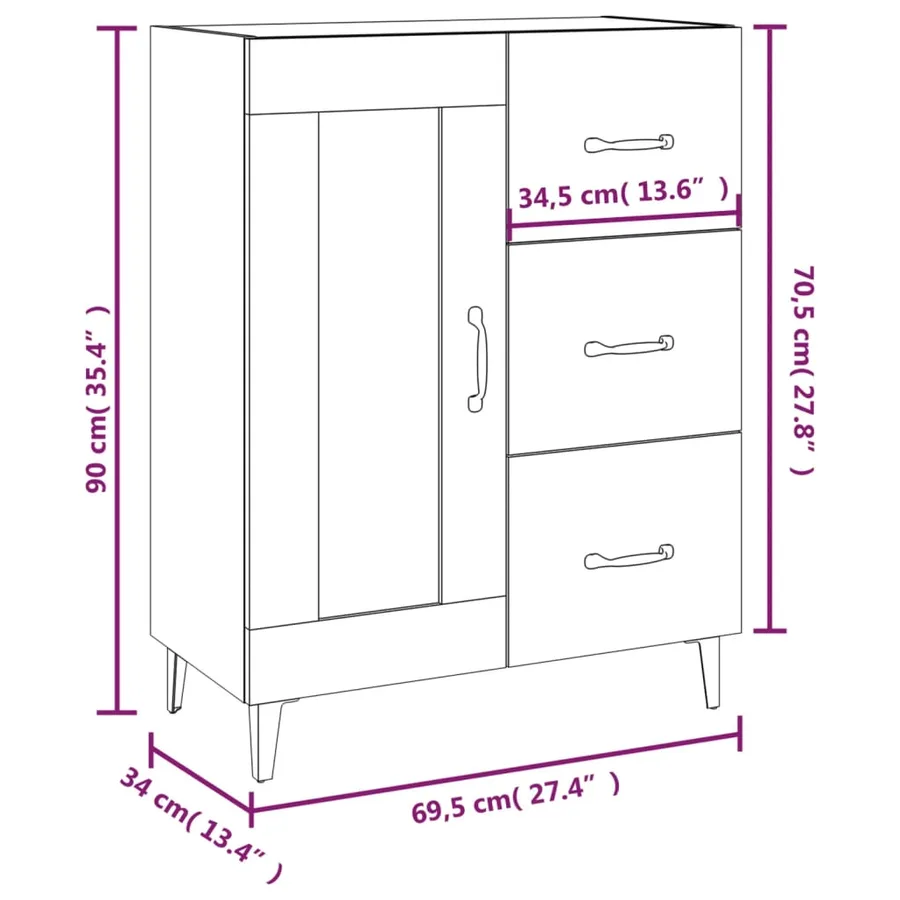 Buffet sonoma gris 69,5x34x90 cm bois d'ingénierie - 10