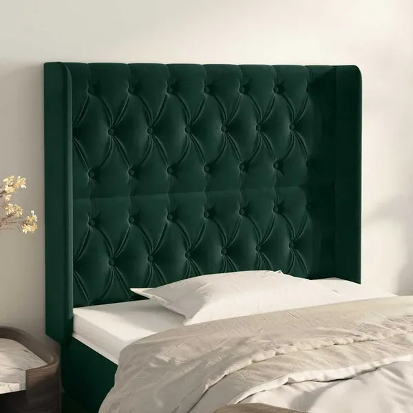 Tête de lit avec oreilles Vert foncé 93x16x118/128 cm Velours
