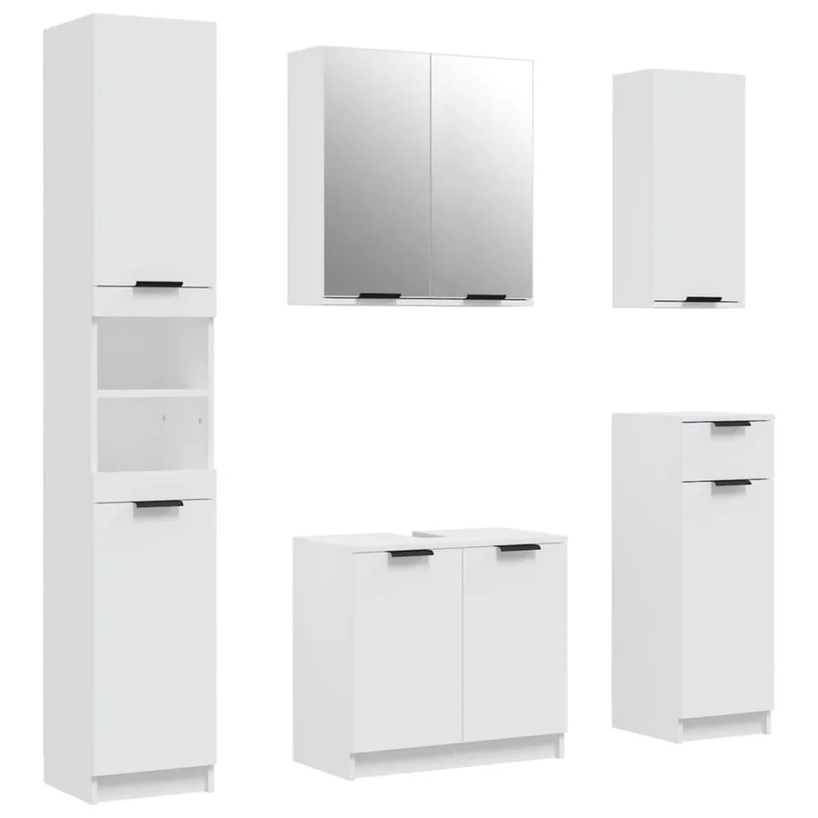 Meubles de salle de bain 5 pcs Blanc Bois d'ingénierie - 2