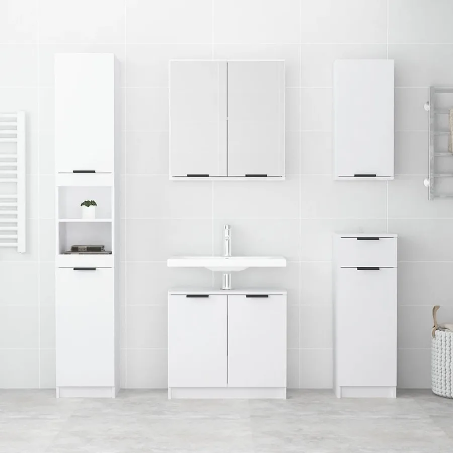 Meubles de salle de bain 5 pcs Blanc Bois d'ingénierie - 3