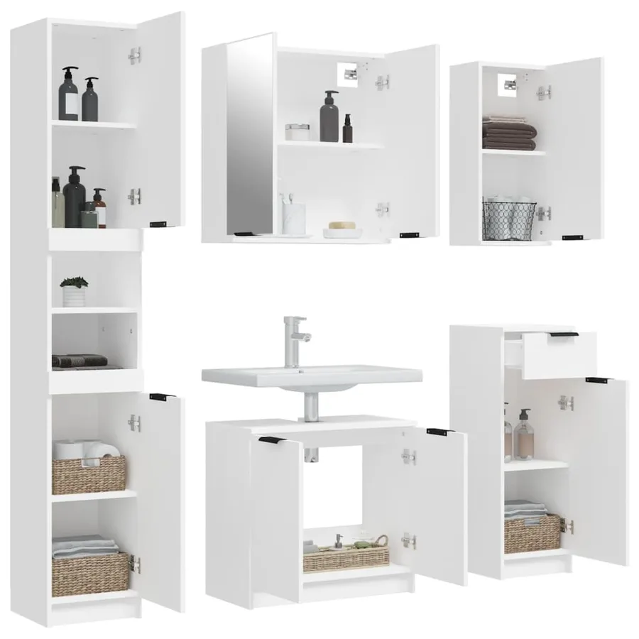 Meubles de salle de bain 5 pcs Blanc Bois d'ingénierie - 4
