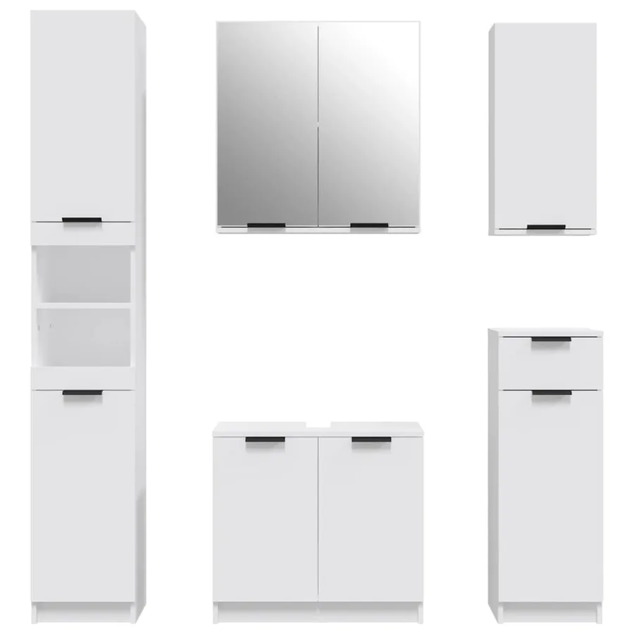 Meubles de salle de bain 5 pcs Blanc Bois d'ingénierie - 5