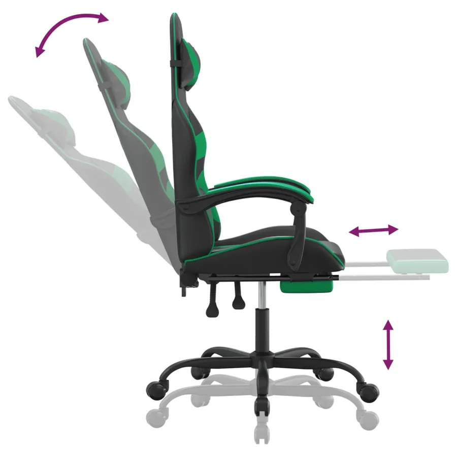 Chaise de jeu pivotante et repose-pied Noir et vert Similicuir - 11