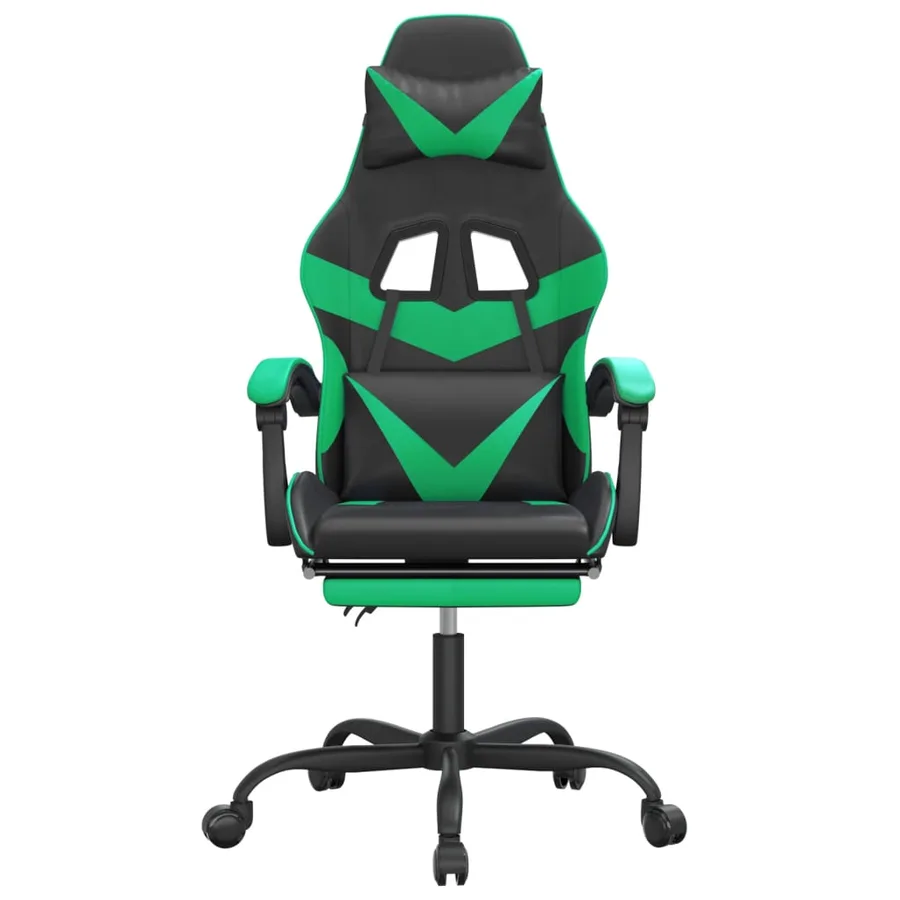 Chaise de jeu pivotante et repose-pied Noir et vert Similicuir - 3