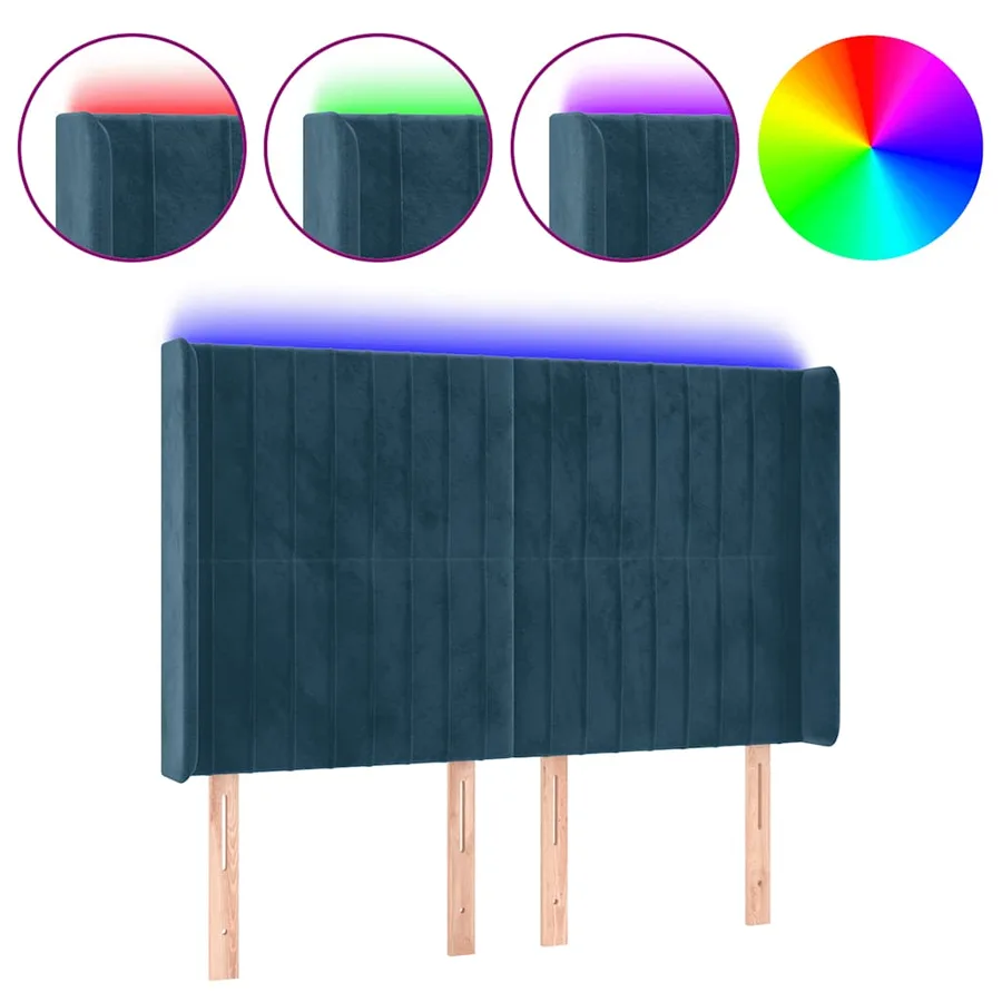 Tête de lit à LED Bleu foncé 147x16x118/128 cm Velours - 2
