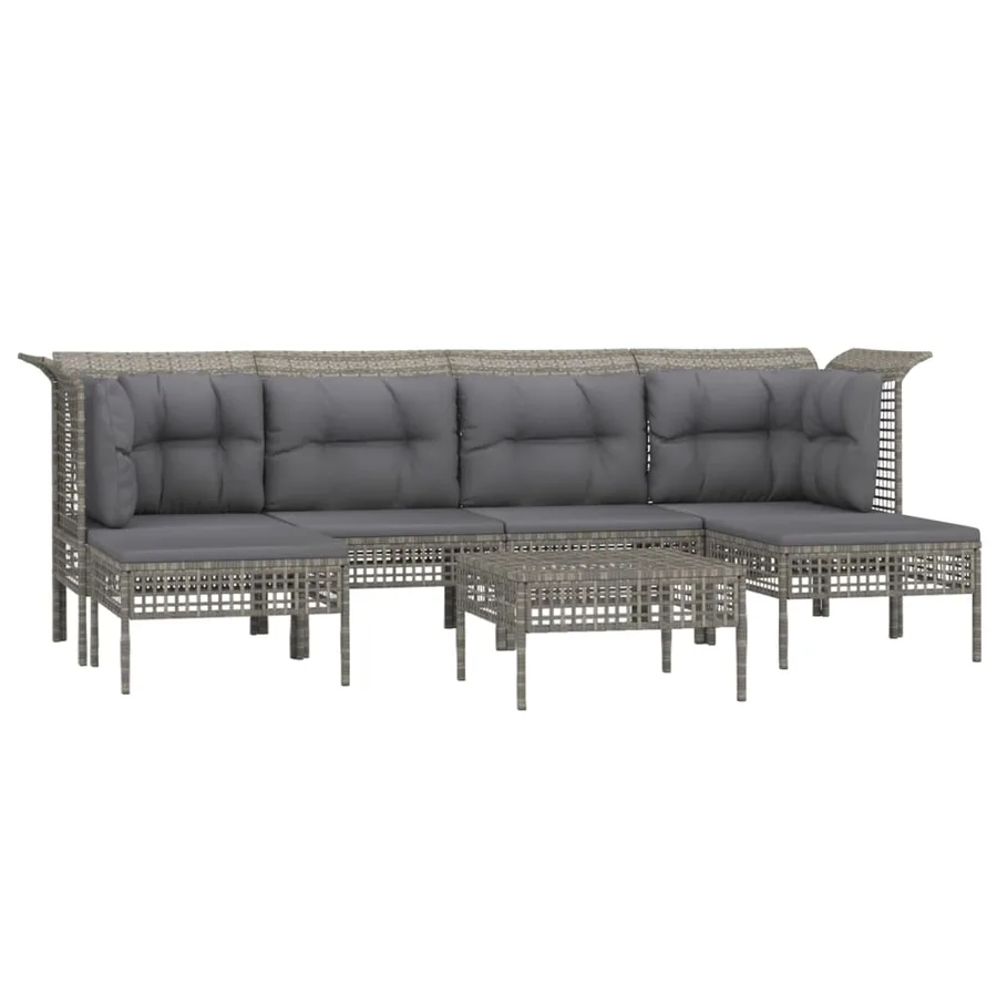 Salon de jardin 7 pcs avec coussins Gris Résine tressée - 3