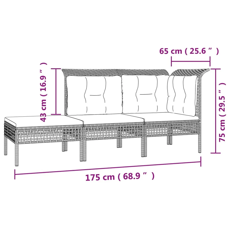 Salon de jardin 7 pcs avec coussins Gris Résine tressée - 7