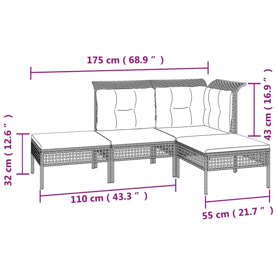 Salon de jardin 7 pcs avec coussins Gris Résine tressée - 8