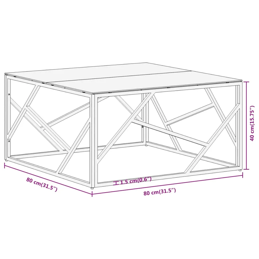 Table basse argenté acier inoxydable et verre trempé - 9