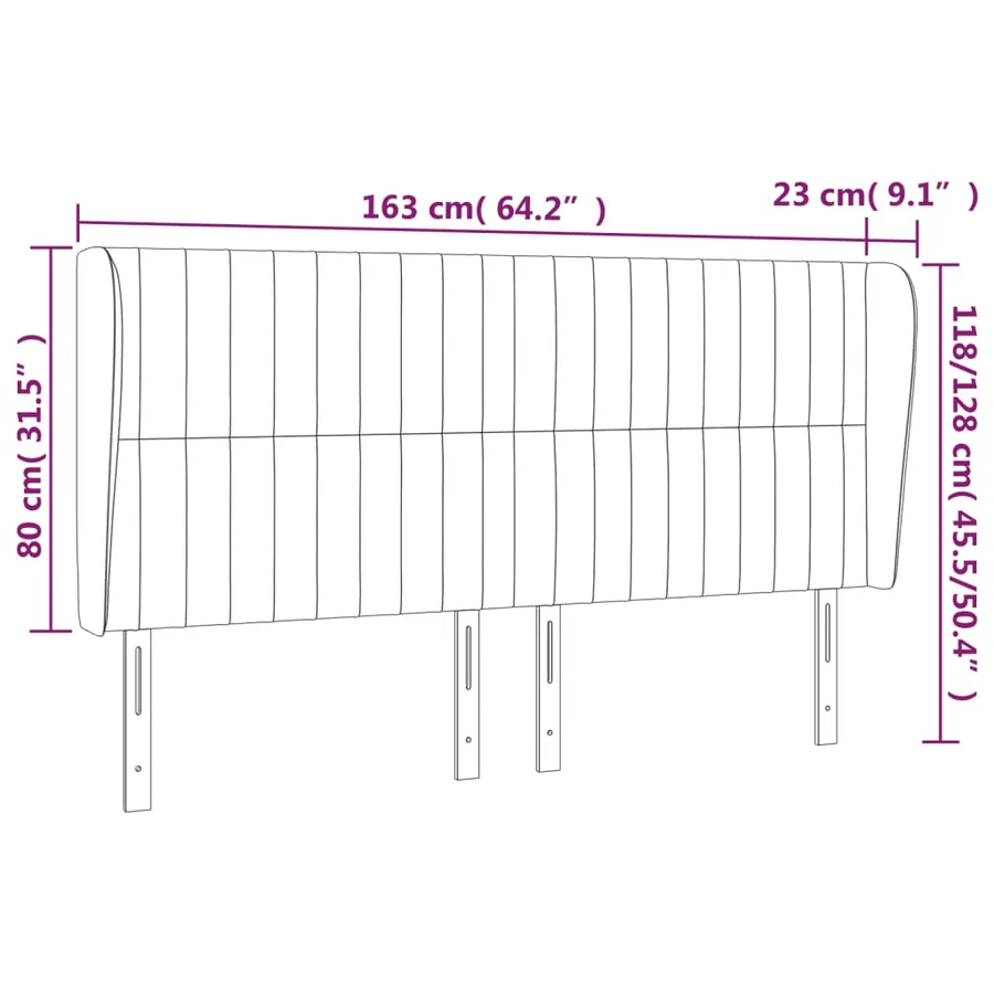 Tête de lit avec oreilles Marron foncé 163x23x118/128 cm Tissu - 9