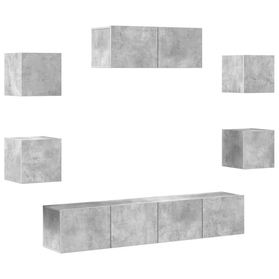 Ensemble de meubles TV 7 pcs Gris béton Bois d'ingénierie - 2