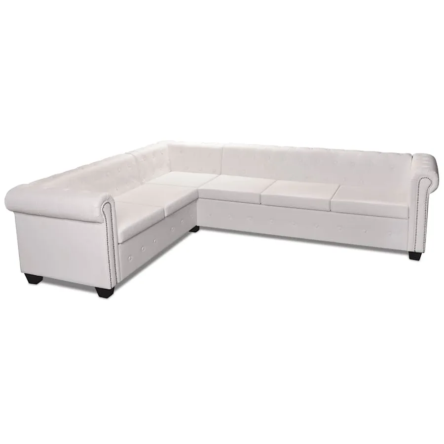 Canapé d'angle Chesterfield 6 places Cuir artificiel Blanc - 2