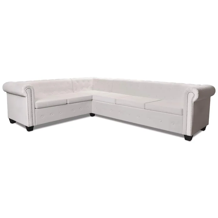 Canapé d'angle Chesterfield 6 places Cuir artificiel Blanc - 3