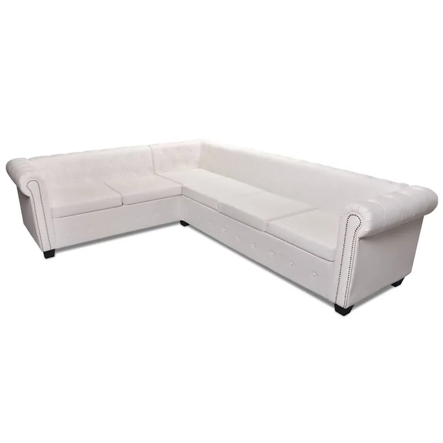 Canapé d'angle Chesterfield 6 places Cuir artificiel Blanc - 4