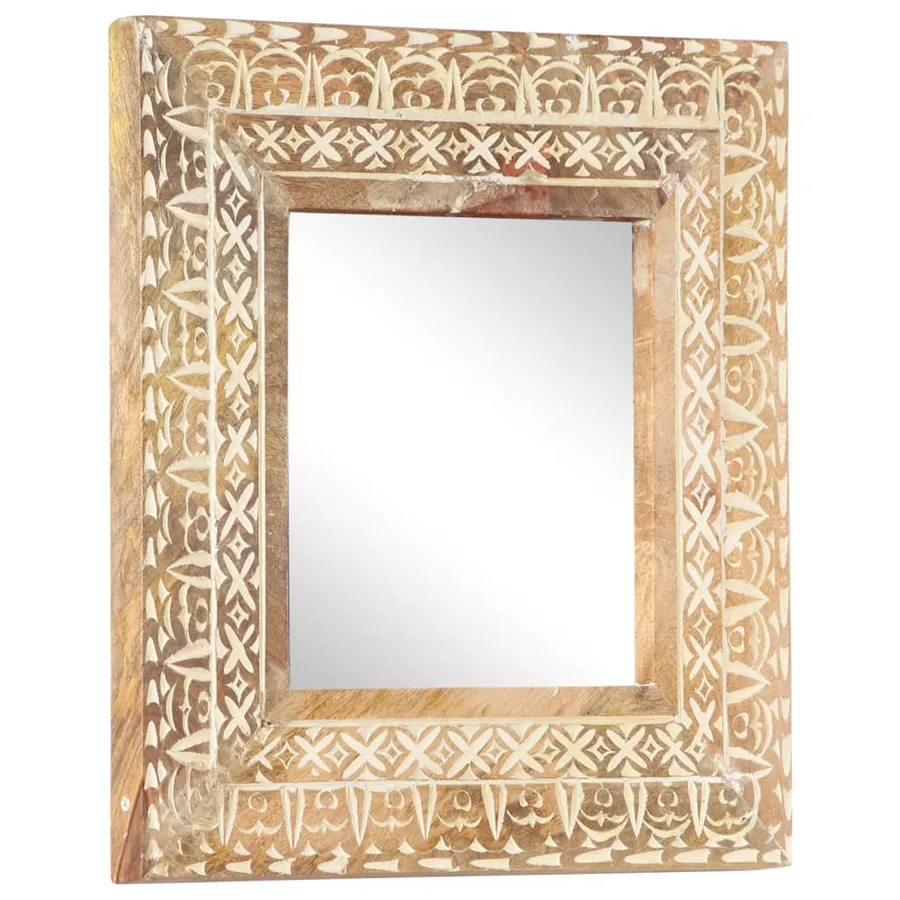 Miroir sculpté à la main 50x50x2,6 cm Bois de manguier solide - 8