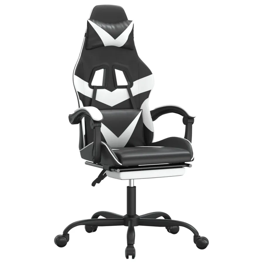 Chaise de jeu avec repose-pied Noir et blanc Similicuir - 2