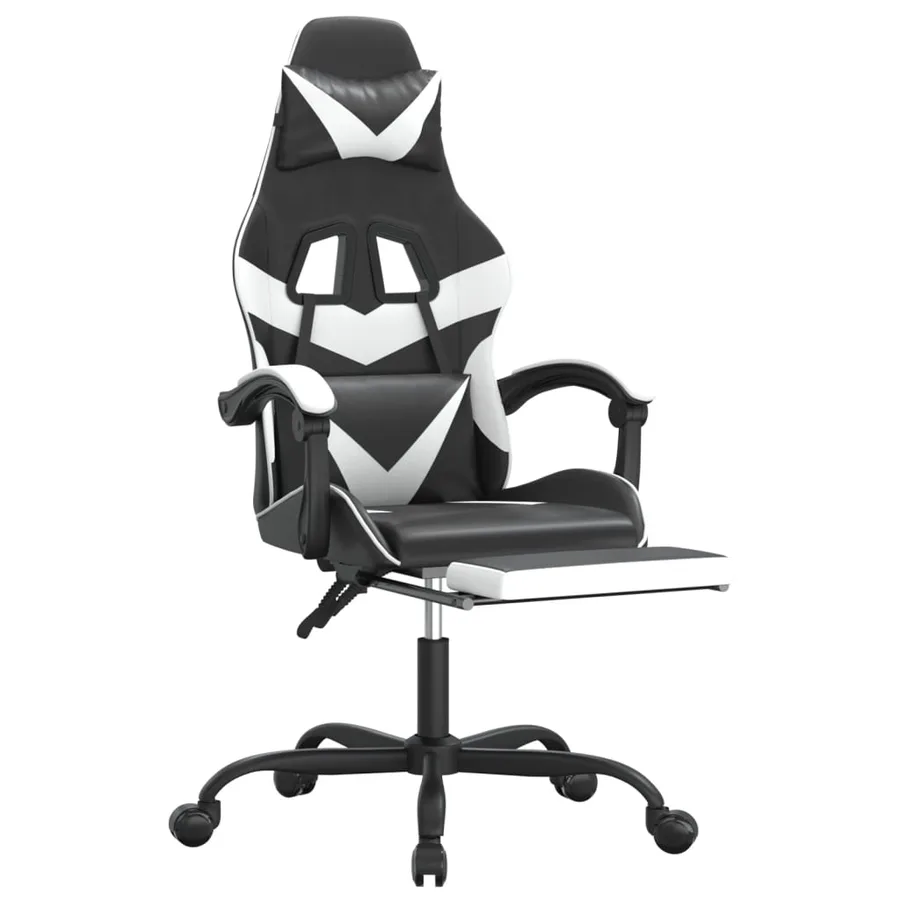 Chaise de jeu avec repose-pied Noir et blanc Similicuir - 6