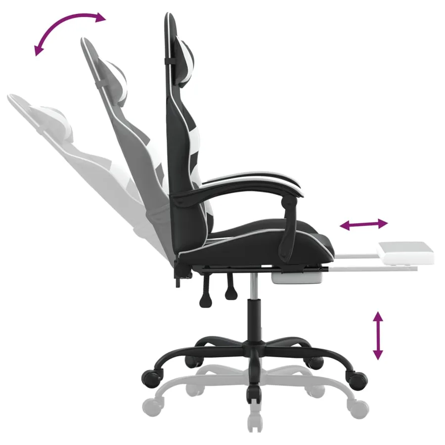 Chaise de jeu avec repose-pied Noir et blanc Similicuir - 7