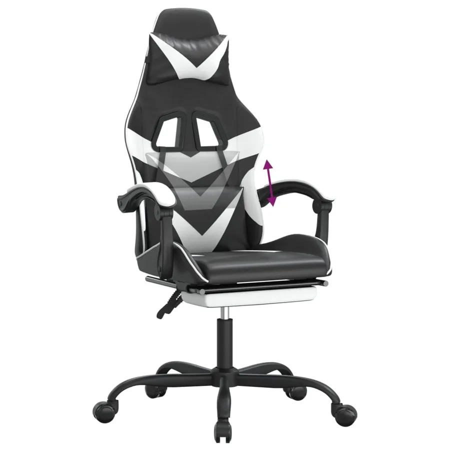 Chaise de jeu avec repose-pied Noir et blanc Similicuir - 8