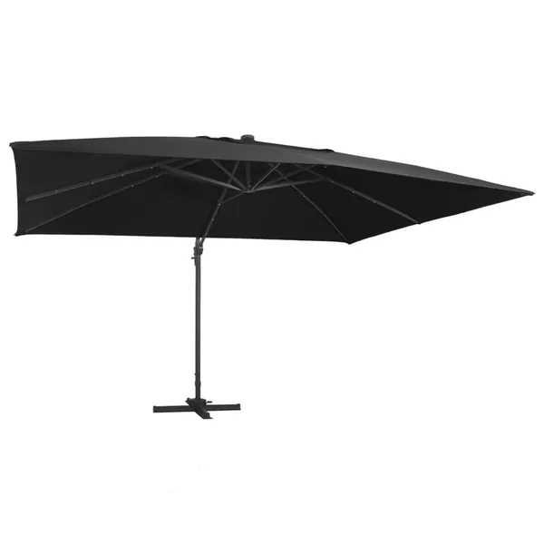 Parasol déporté avec lumières LED Aluminium 400x300 cm noir
