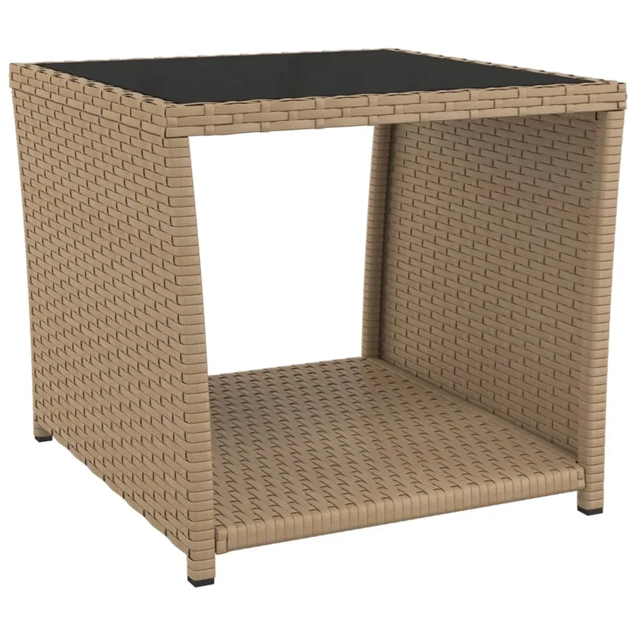 Table à thé dessus en verre beige Résine tressée verre trempé - 2