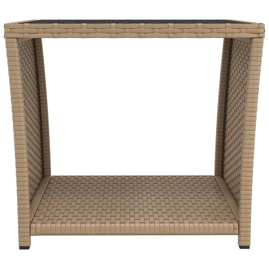 Table à thé dessus en verre beige Résine tressée verre trempé - 3