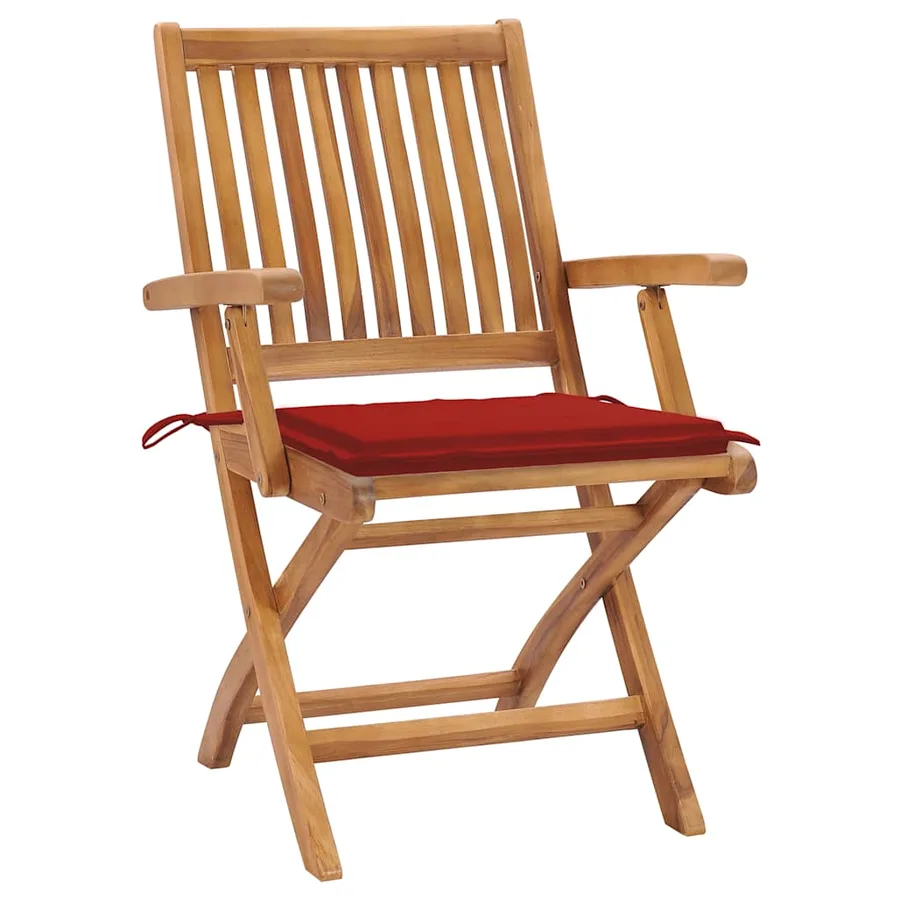 Chaises de jardin lot de 2 et coussins rouge Bois teck massif - 2
