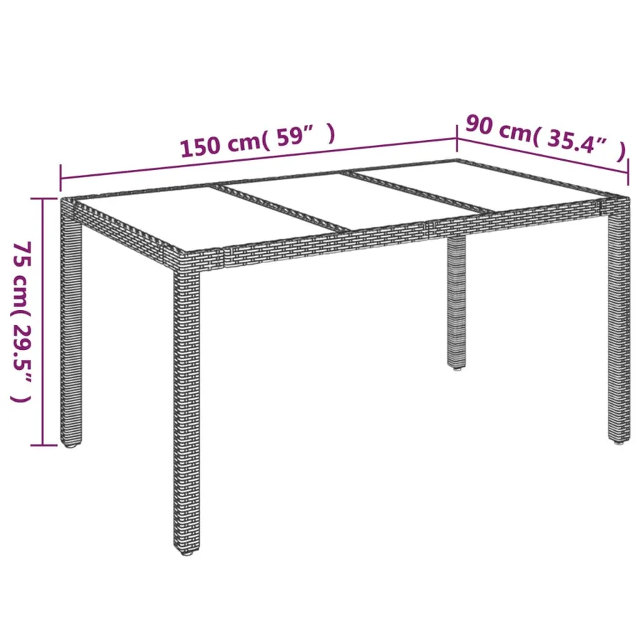 Table de jardin dessus en verre Gris 150x90x75cm Résine tressée - 7