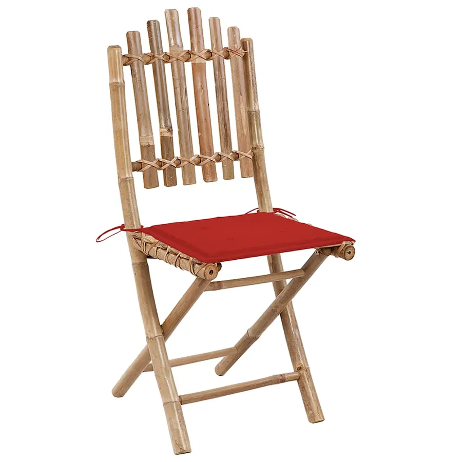 Chaises pliables de jardin lot de 2 avec coussins Bambou - 2