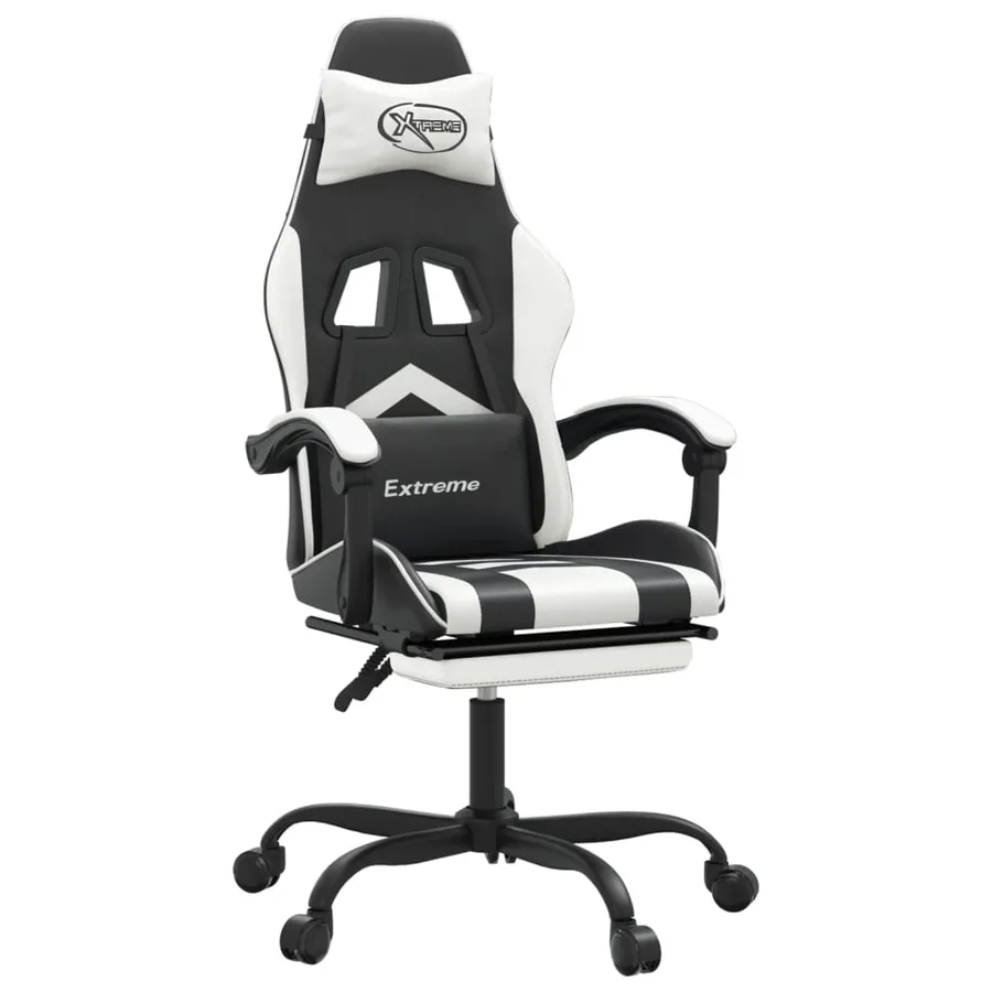 Chaise de jeu pivotante et repose-pied Noir et blanc Similicuir - 2