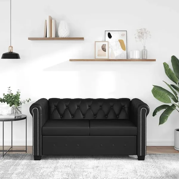 Canapé Chesterfield à 2 places cuir synthétique noir