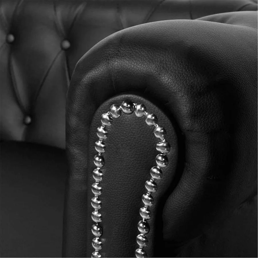 Canapé Chesterfield à 2 places cuir synthétique noir - 7