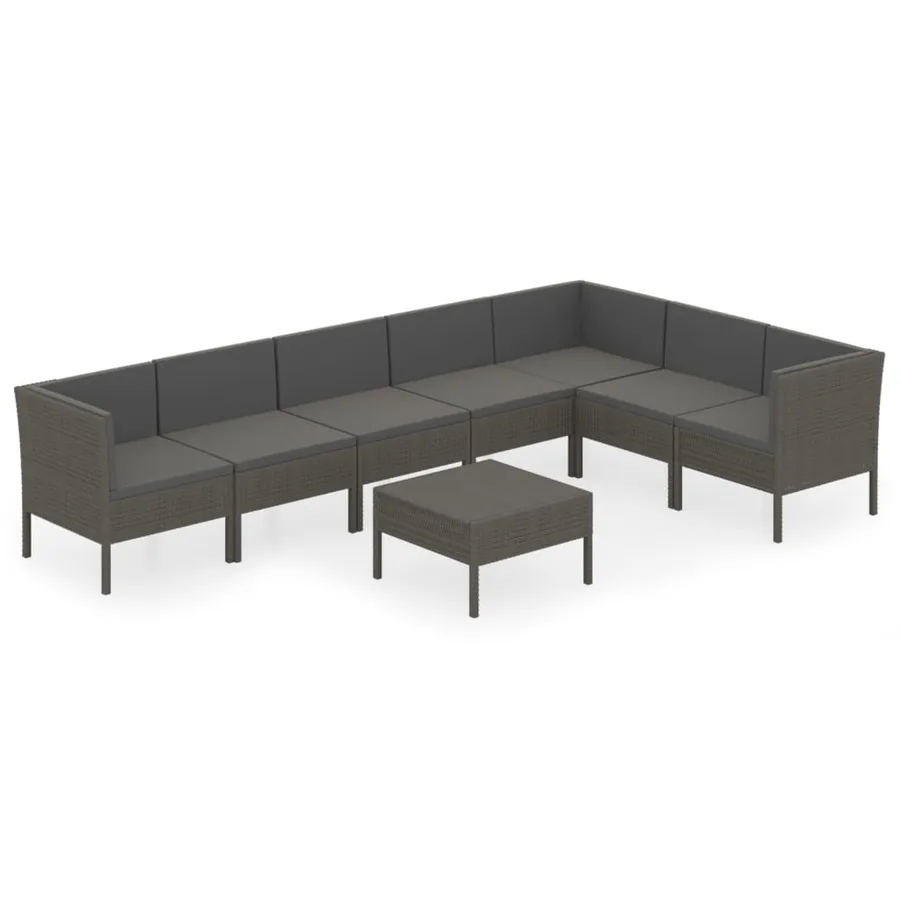 Salon de jardin 8 pcs avec coussins résine tressée gris - 2
