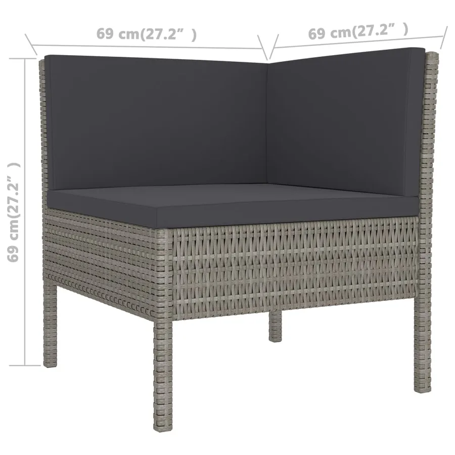 Salon de jardin 8 pcs avec coussins résine tressée gris - 6