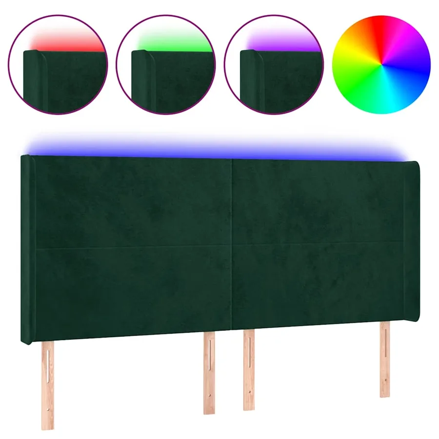 Tête de lit à LED Vert foncé 183x16x118/128 cm Velours - 2
