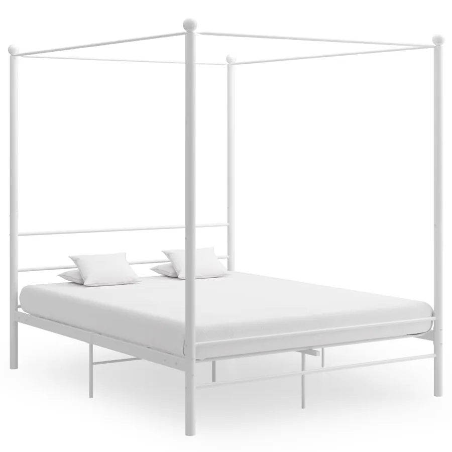 Cadre de lit à baldaquin sans matelas blanc 160x200 cm métal