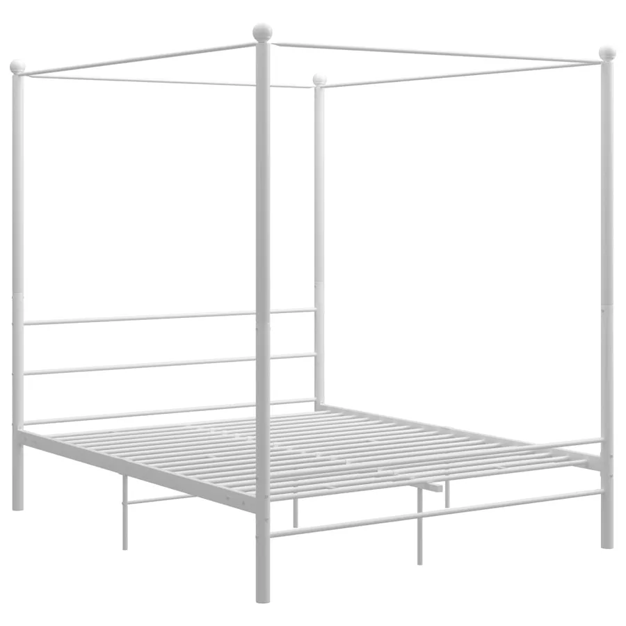 Cadre de lit à baldaquin sans matelas blanc 160x200 cm métal - 2