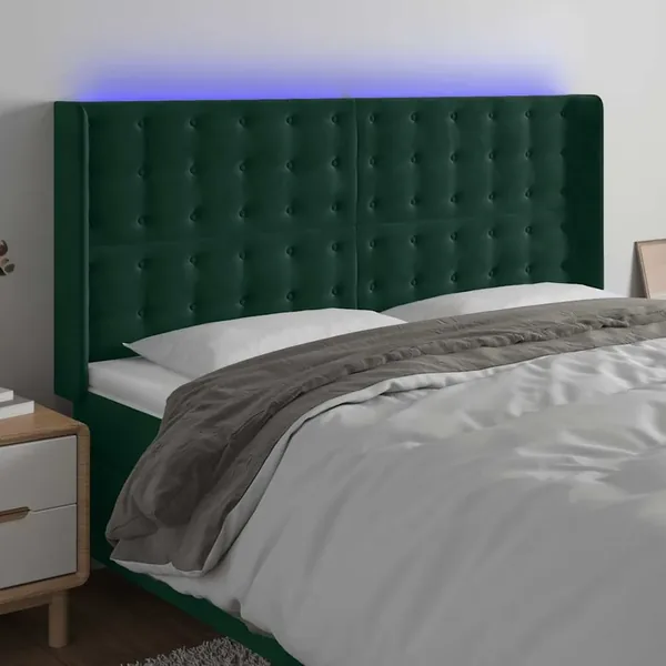 Tête de lit à LED Vert foncé 183x16x118/128 cm Velours