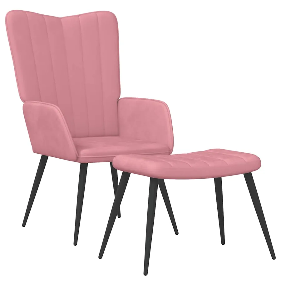 Chaise de relaxation avec tabouret Rose Velours - 2