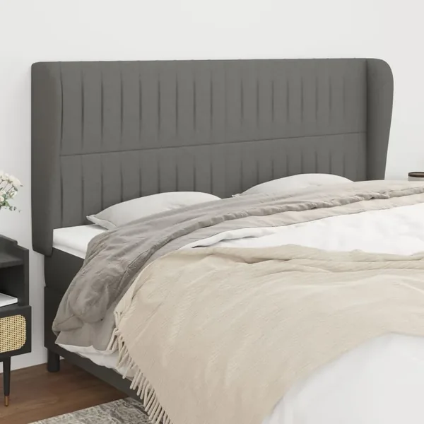 Tête de lit avec oreilles Gris foncé 163x23x118/128 cm Tissu
