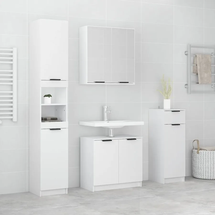 Meubles de salle de bain 4 pcs Blanc Bois d'ingénierie